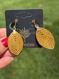 Golden Grass Woven Leaf Clip-On Earrings