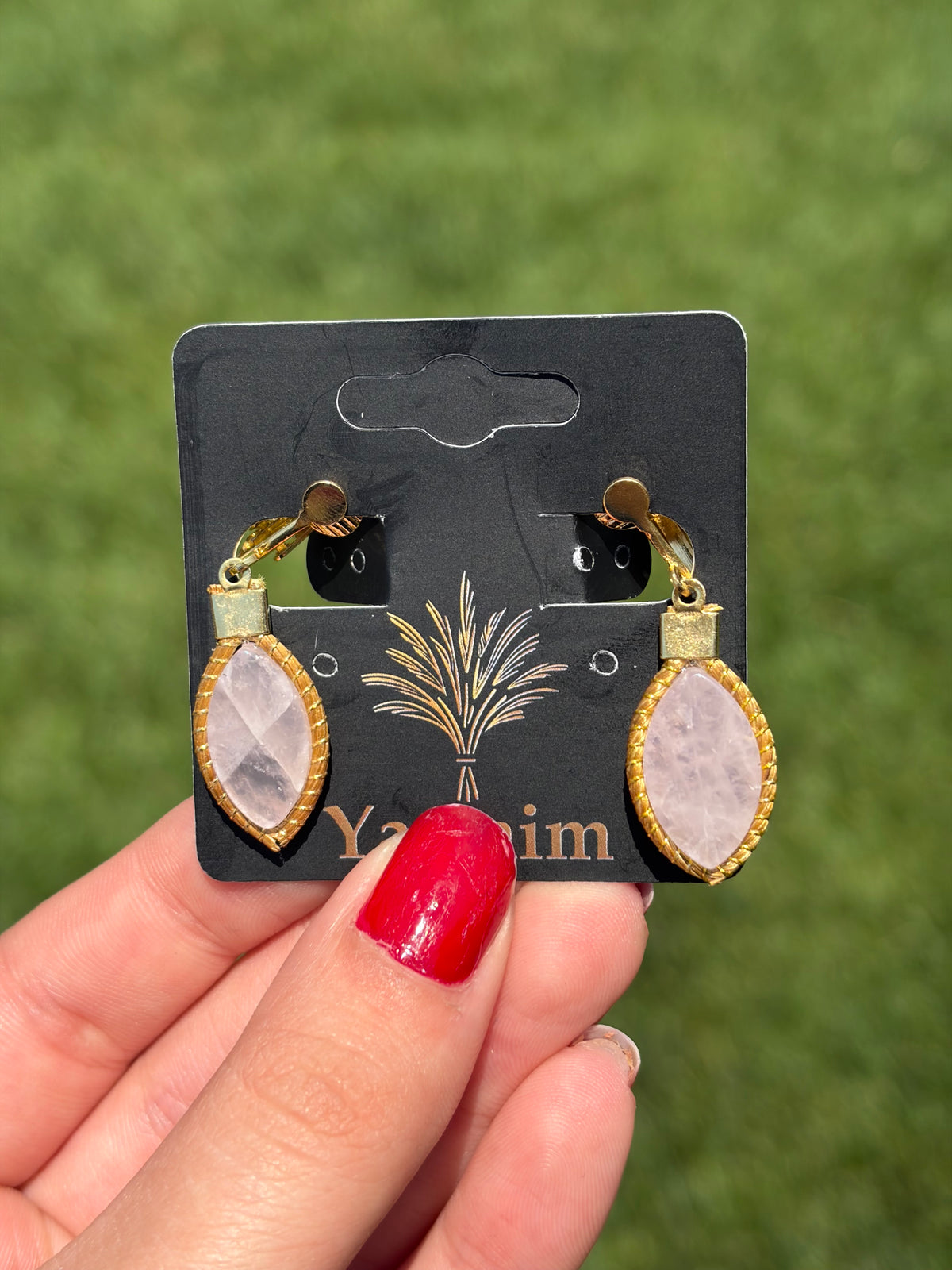 Golden Grass Gemstone Clip-On Earrings – Handmade Brazilian Jewelry