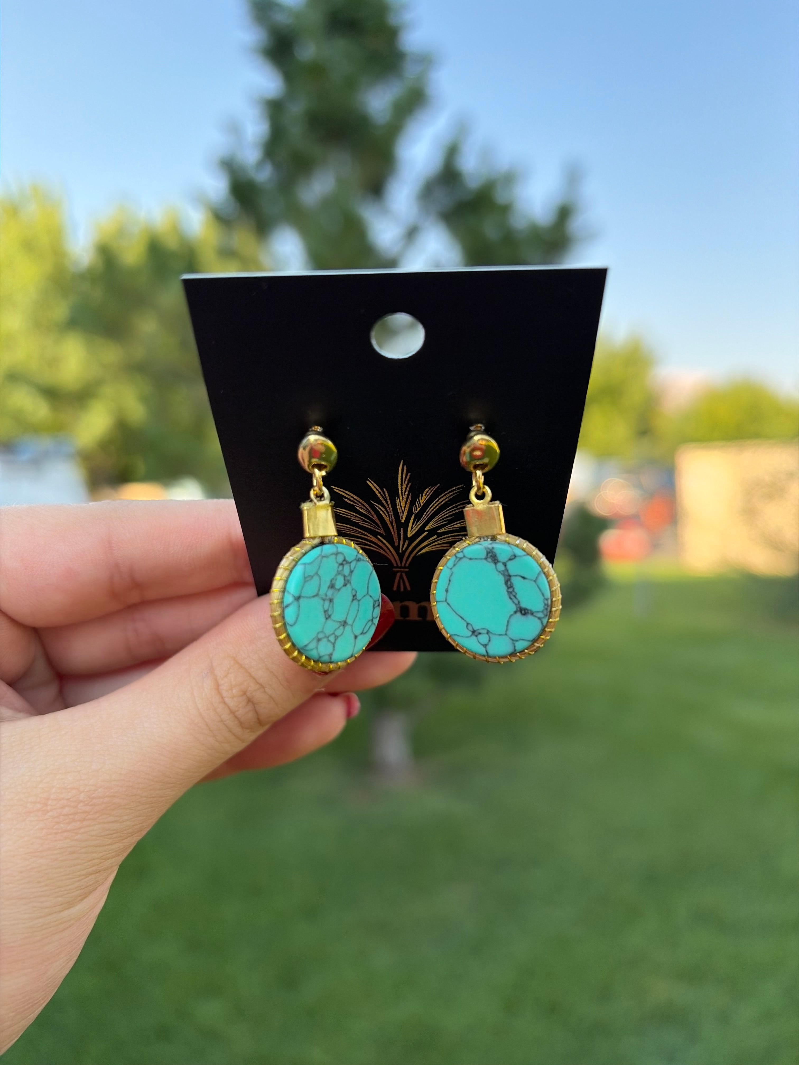 Gold Bezel Drop Earrings with Natural Gemstones, Handmade Statement Jewelry