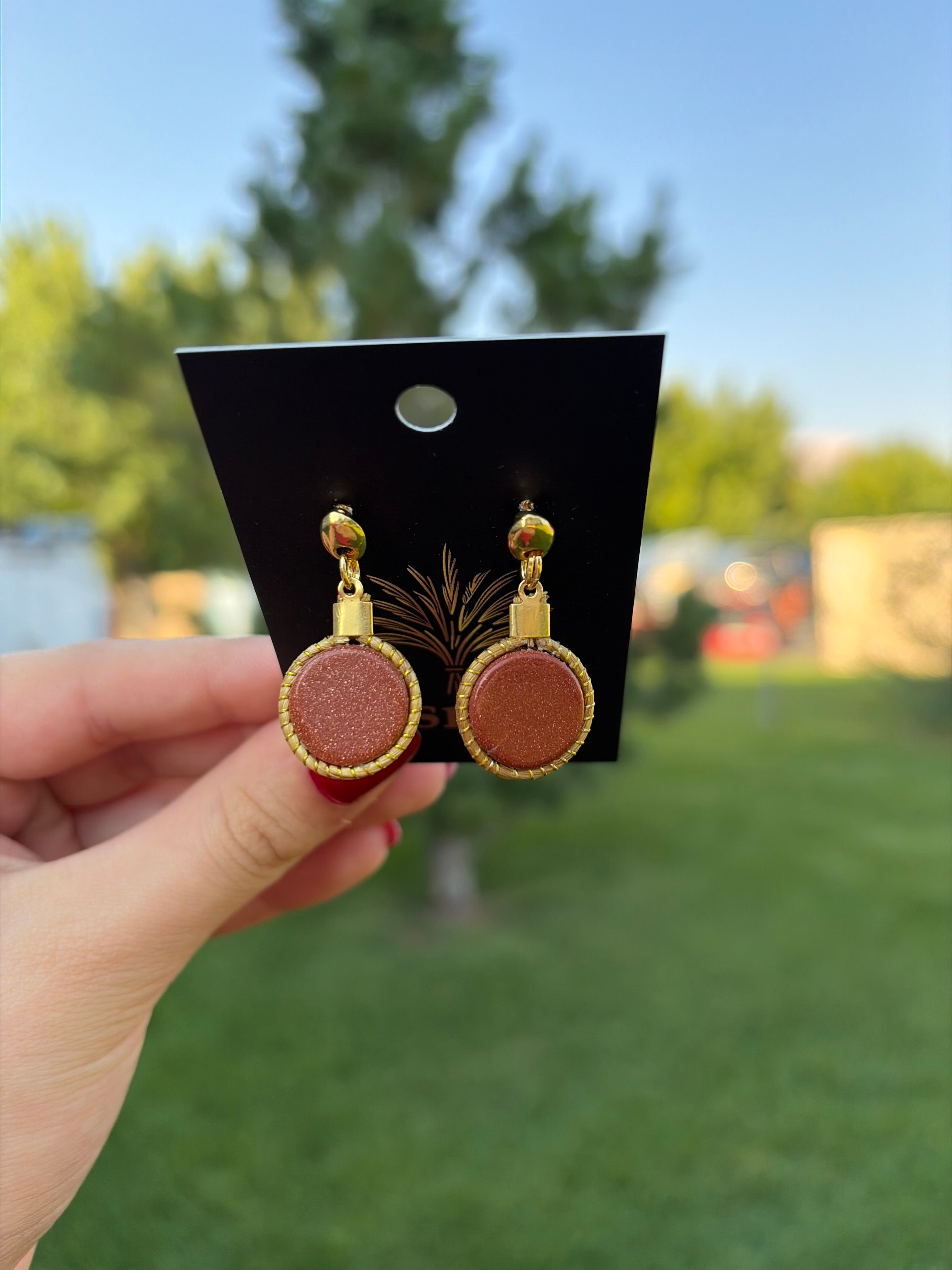 Gold Bezel Drop Earrings with Natural Gemstones, Handmade Statement Jewelry