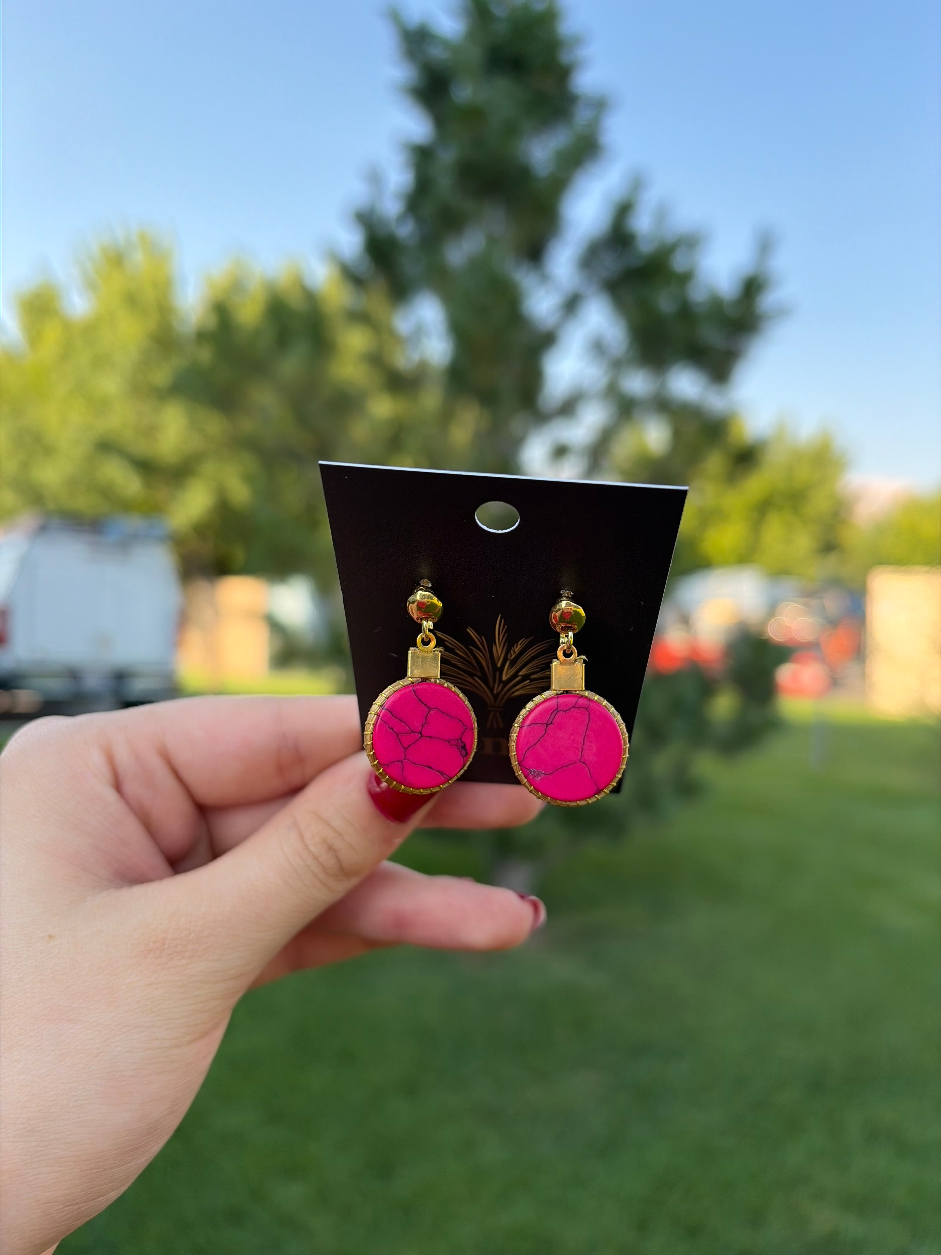 Gold Bezel Drop Earrings with Natural Gemstones, Handmade Statement Jewelry