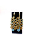 Blue & Gold Spiral Statement Earrings – Handmade Brazilian Golden Grass Jewelry  Copy title