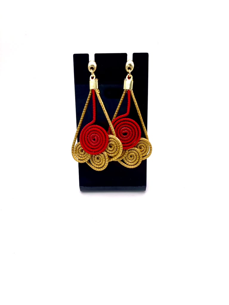 Red Spiral Teardrop Earrings – Handmade Brazilian Golden Grass Jewelry  Copy title