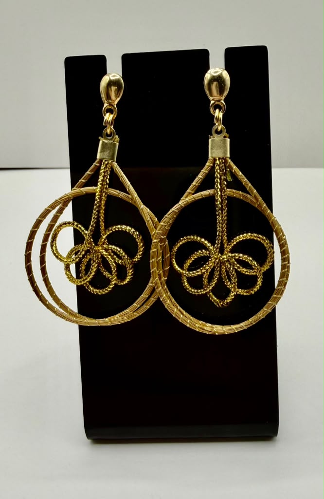 Golden Grass Floral Teardrop Earrings – Handmade Brazilian Statement Jewelry  Copy title
