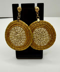 Two-Tone Woven Disc Earrings – Brazilian Golden Grass Statement Jewelry