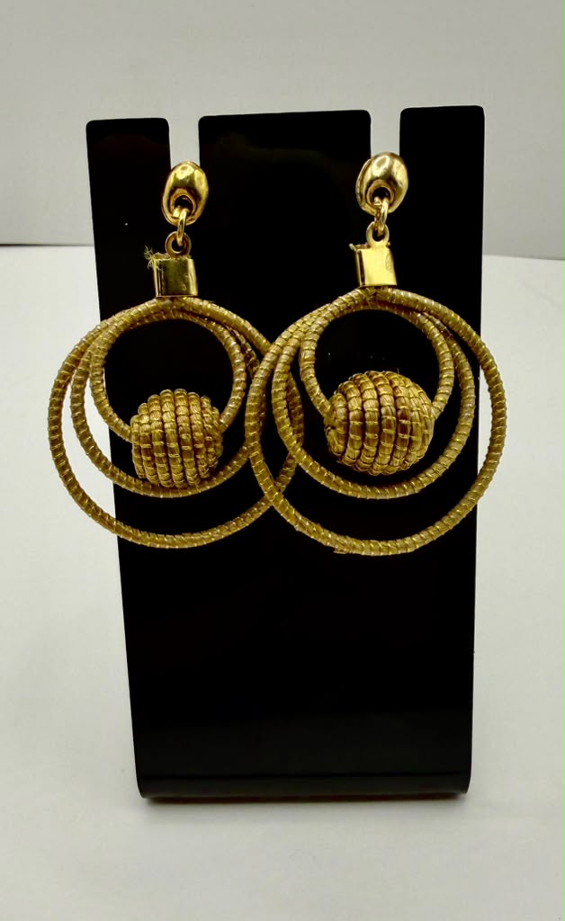Golden Grass Double Circle Earrings – Handmade Geometric Statement Jewelry  Copy title