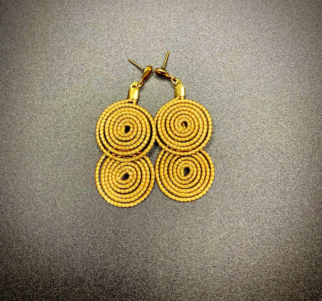 Handmade Golden Grass Double Spiral Earrings | Lightweight Boho Statement Jewelry | Sustainable Brazilian Earrings | Eco-Friendly