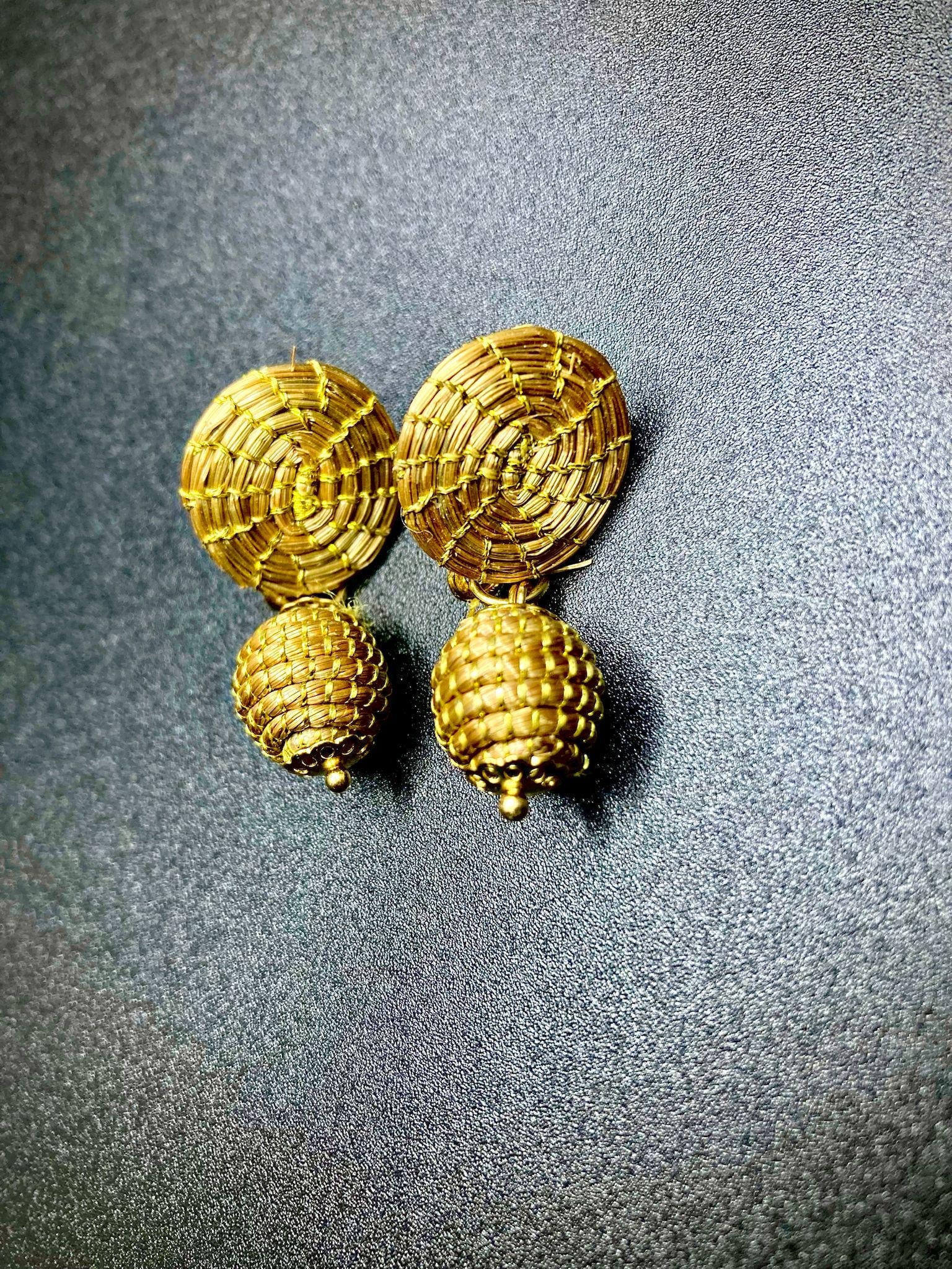 Textured Golden Grass Drop Earrings | Handmade Brazilian Jewelry | Lightweight Sustainable Gift Earrings | Teardrop