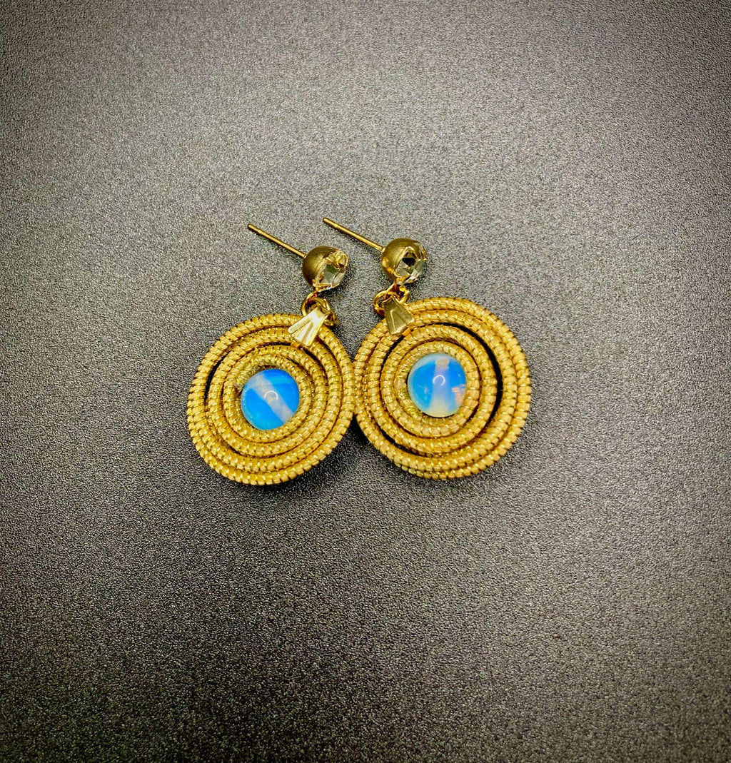 Golden Grass Earrings with Moonstone | Handmade Brazilian Jewelry | Lightweight Boho Chic Earrings | Eco-Friendly Gift