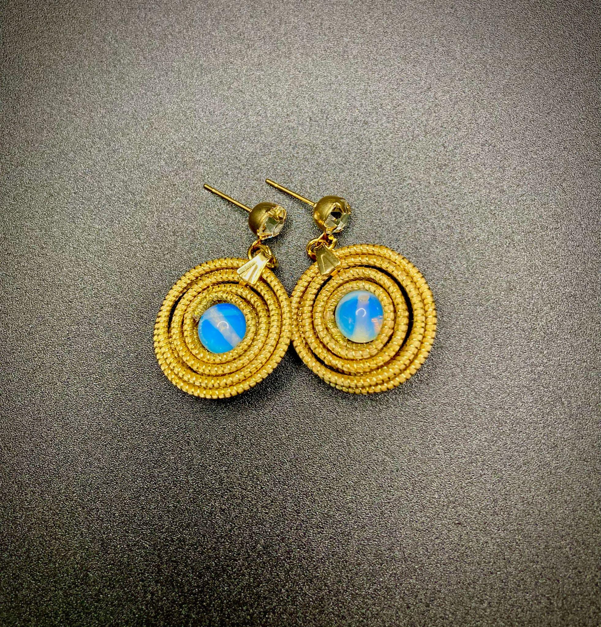 Golden Grass Earrings with Moonstone | Handmade Brazilian Jewelry | Lightweight Boho Chic Earrings | Eco-Friendly Gift