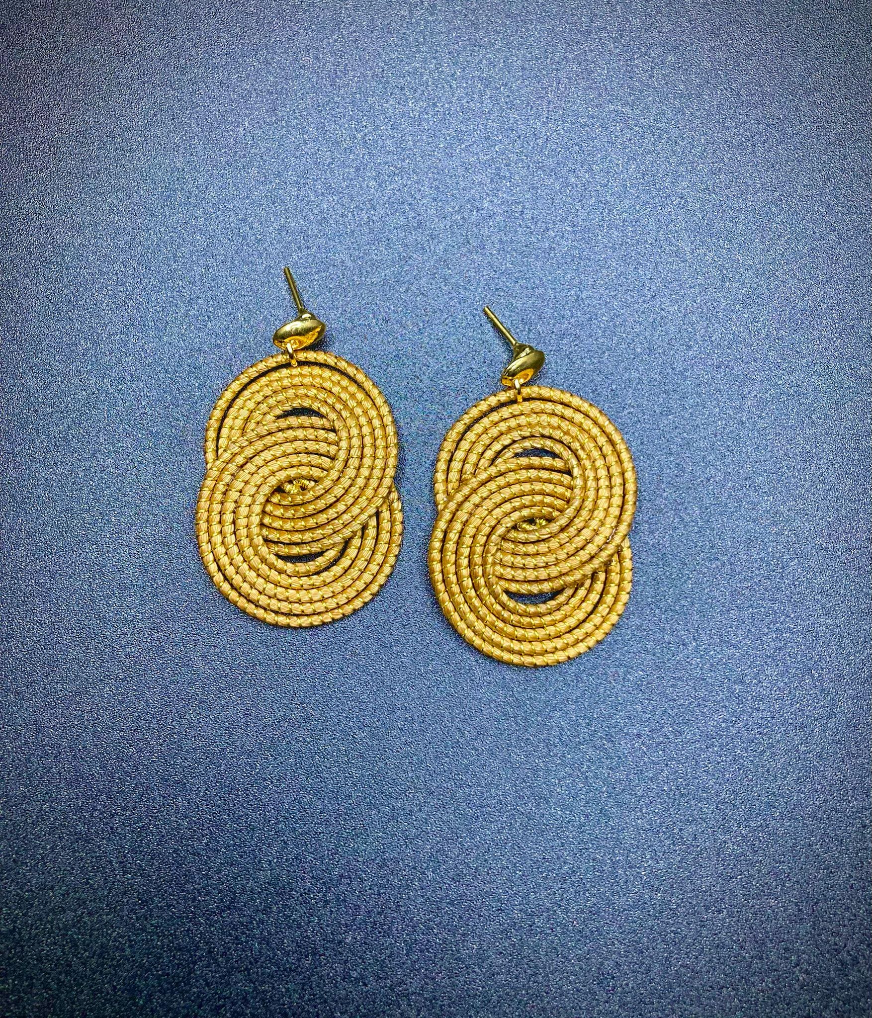Golden Grass Oval Swirl Earrings: Lightweight Eco-Friendly Boho Jewelry