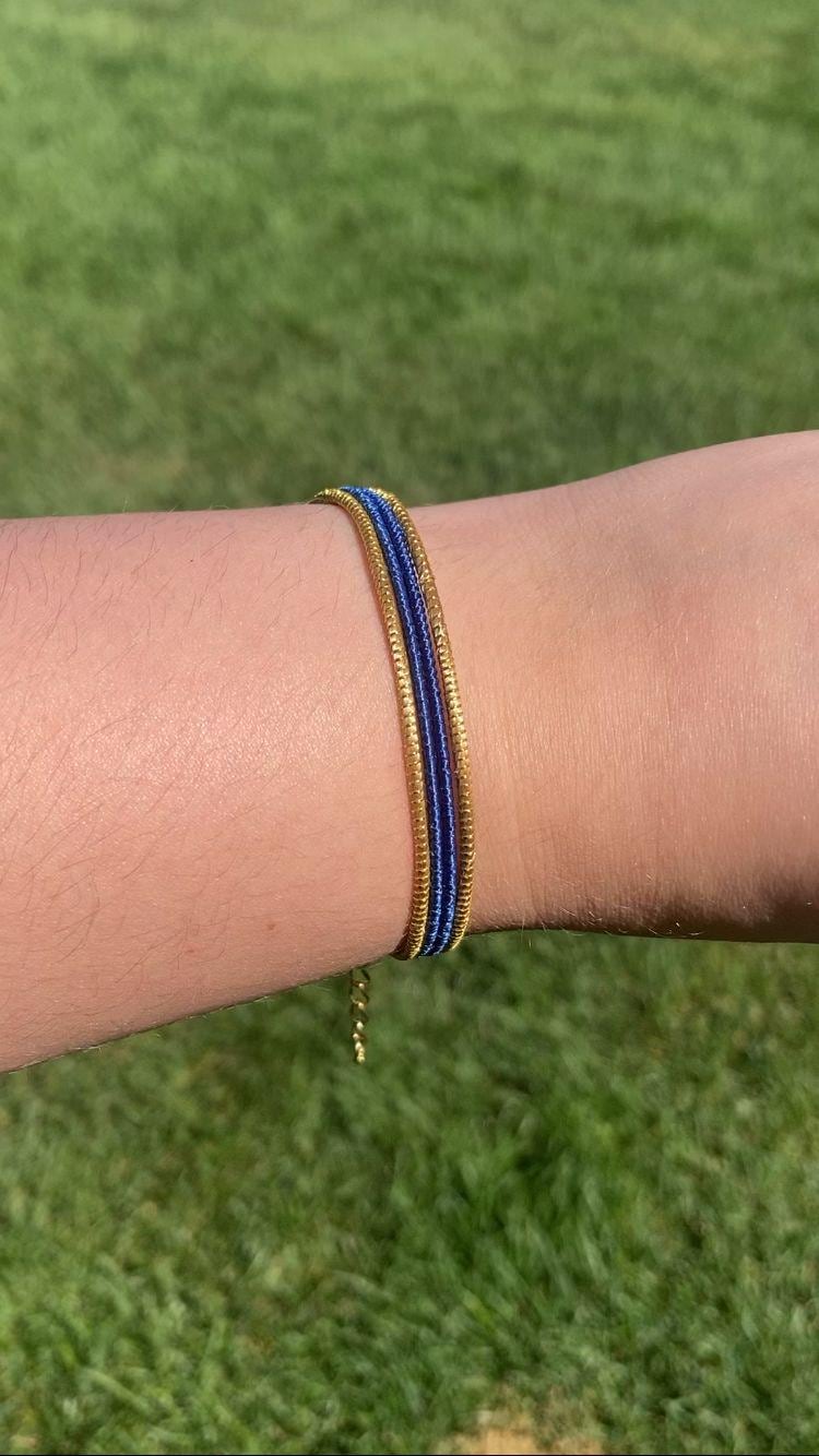 Handmade Dark Blue Golden Grass Bracelet - Adjustable, Brazilian Jewelry