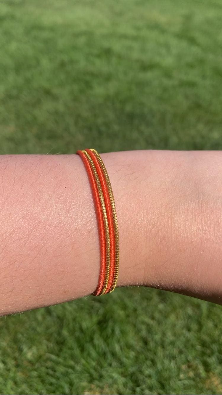 Handmade Orange Golden Grass Bracelet  Adjustable Minimalist Jewelry