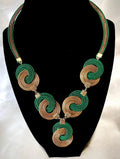 Handmade Golden Grass Infinity Necklace  Green Accent Jewelry