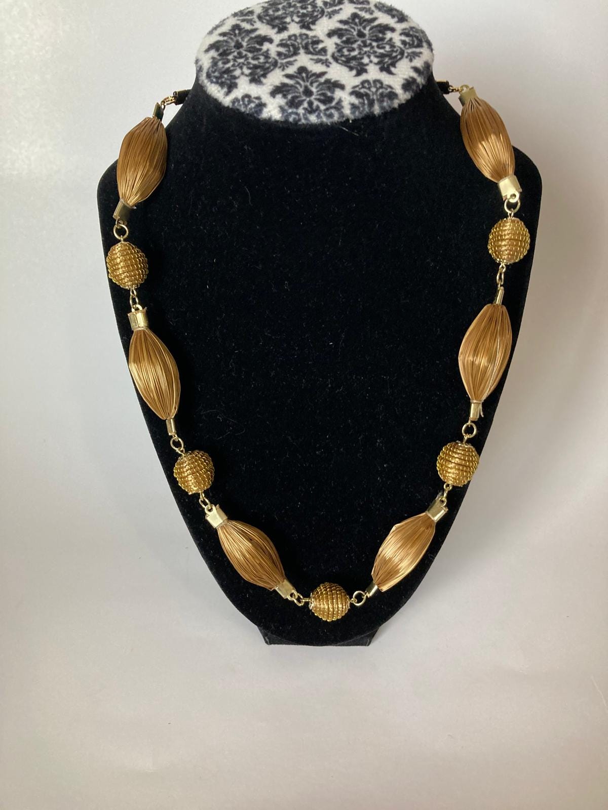 Long Golden Grass Necklace  Handmade Sustainable Brazilian Jewelry, Slip-On Statement Necklace