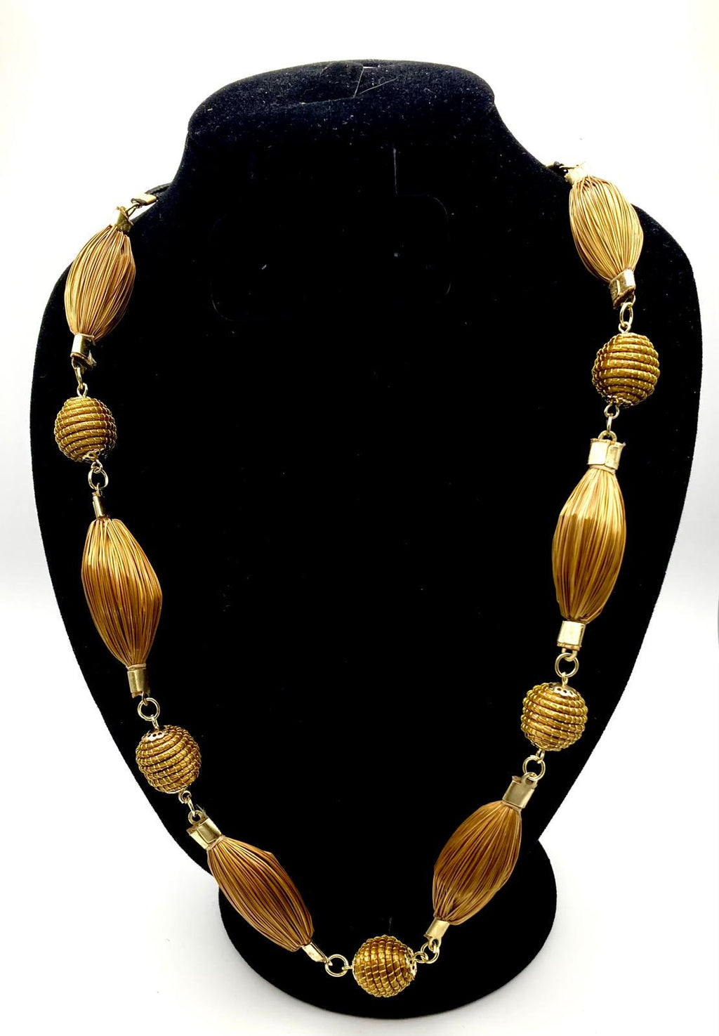Long Golden Grass Necklace  Handmade Sustainable Brazilian Jewelry, Slip-On Statement Necklace