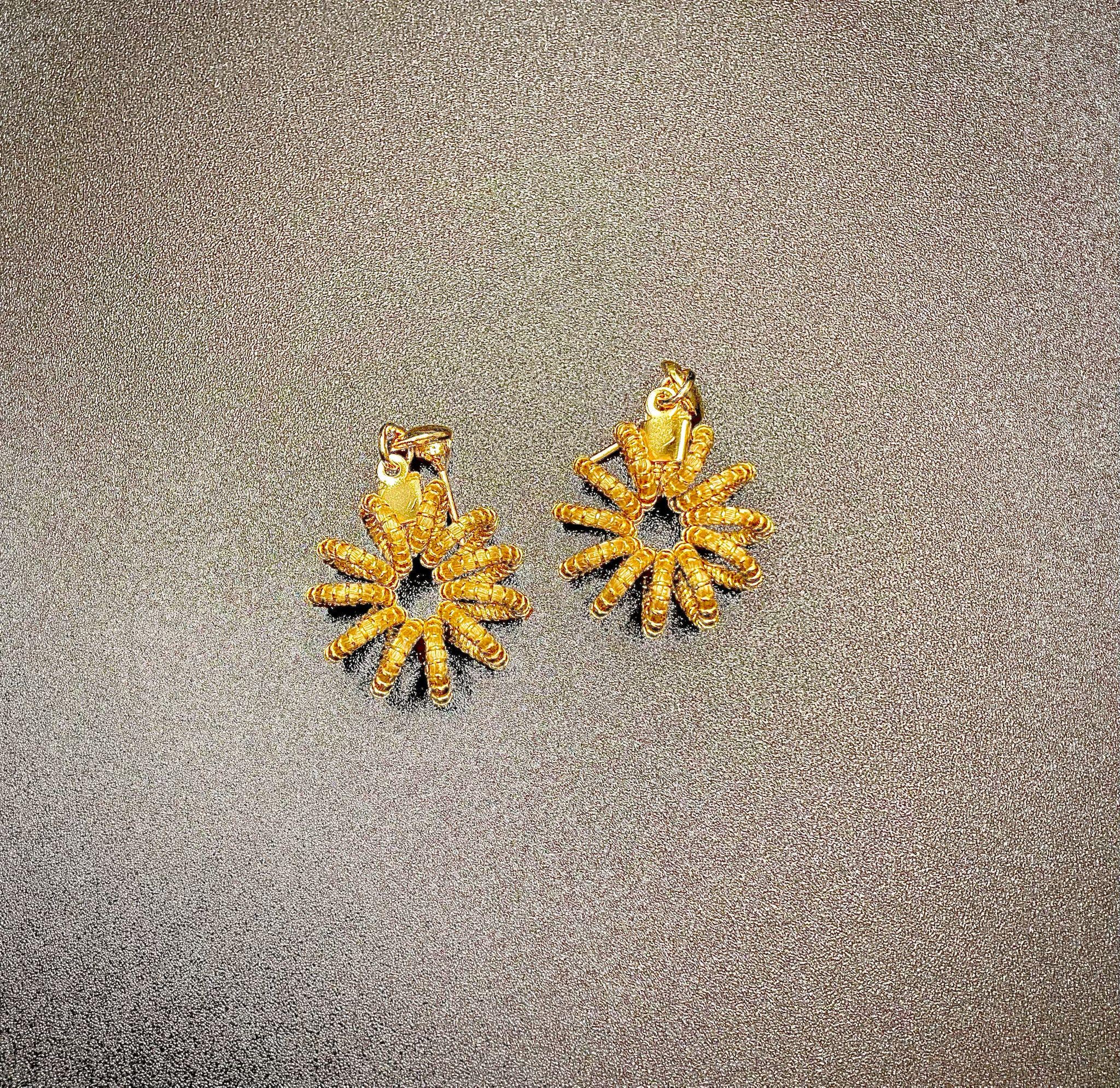 Golden Grass Sunburst Earrings | Handmade Brazilian Jewelry | Eco-Friendly Boho Festival Gift