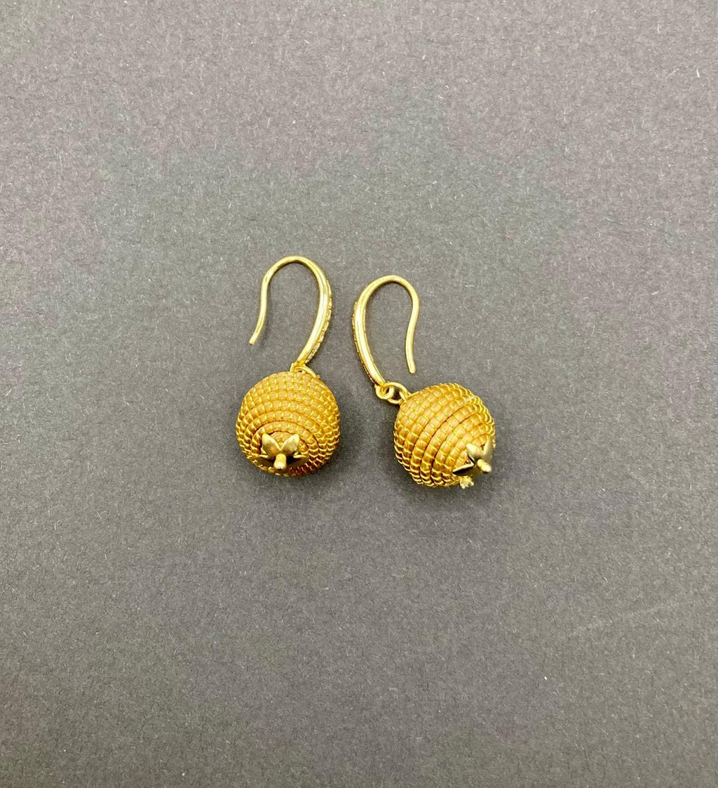 Handmade Golden Grass Ball Earrings – Brazilian Boho Jewelry
