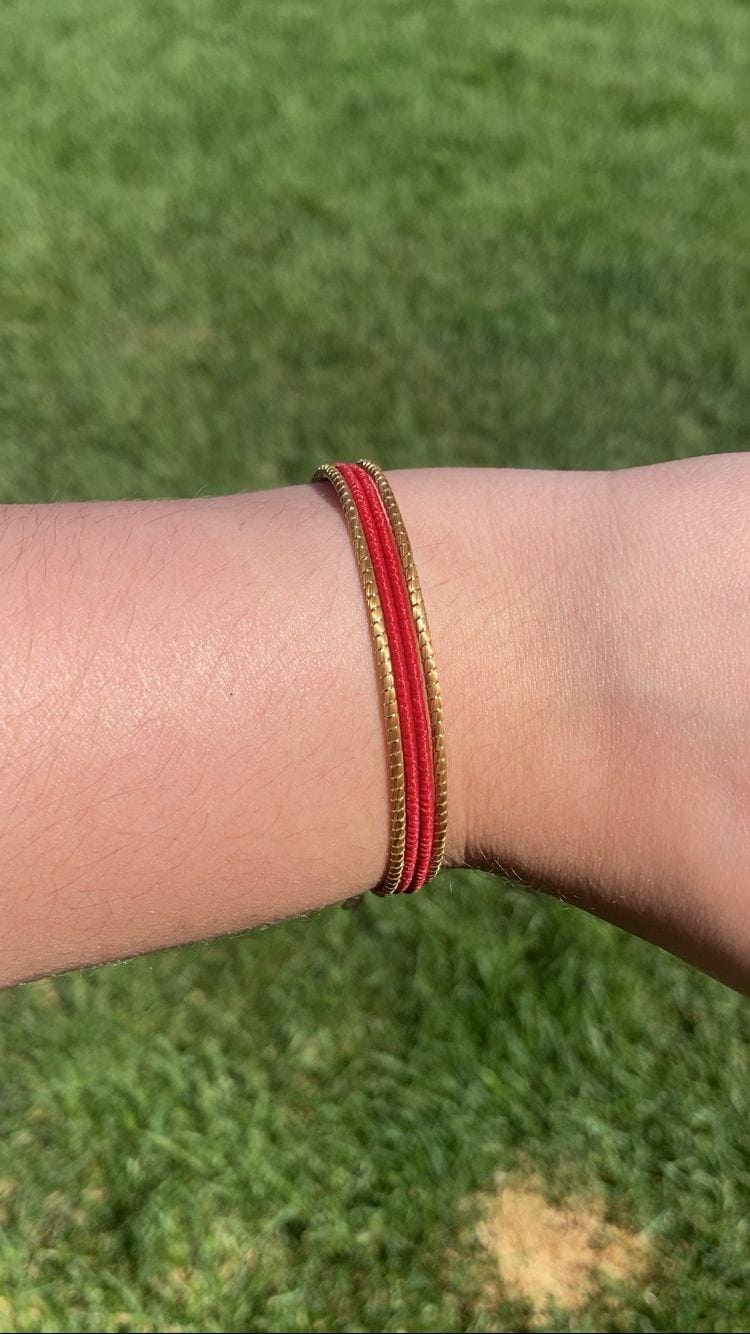 Handmade Dark Red Golden Grass Bracelet – Adjustable Stacking Jewelry