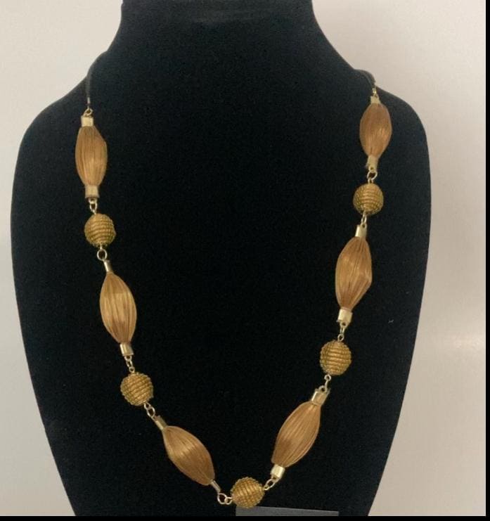 Long Golden Grass Necklace  Handmade Sustainable Brazilian Jewelry, Slip-On Statement Necklace