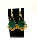 Green Flower Shaped Earrings   Handmade Golden Grass Jewelry  Unique Boho Statement Earrings  Gift for Her