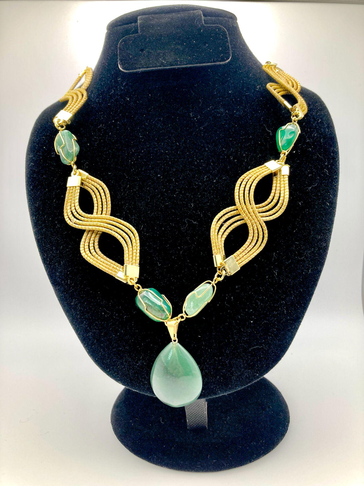 Brazilian Golden Grass Necklace | Green Quartz Pendant | Handmade Capim Dourado Jewelry | Lightweight Statement Necklace | Gift for Her