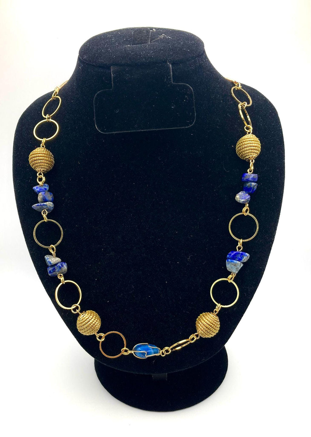 Golden Grass Lapis Lazuli Necklace  Handmade Brazilian Statement Jewelry