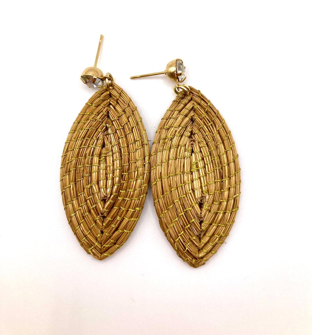 Golden Grass Leaf Earrings | Handmade Brazilian Jewelry | Lightweight Eco-Friendly Earrings