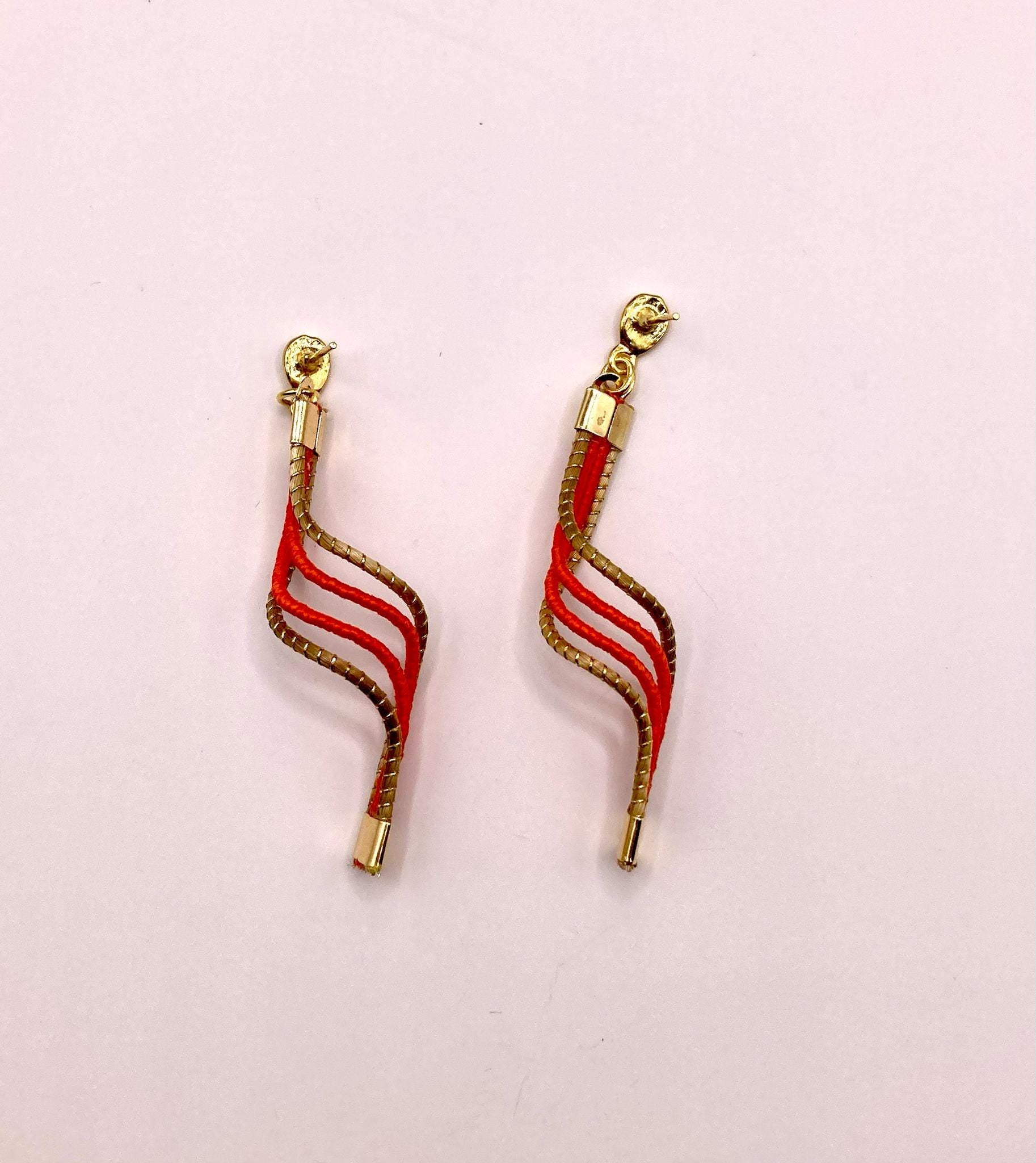Golden Grass Orange Wave Earrings | Handmade Brazilian Jewelry | Lightweight Eco-Friendly Earrings