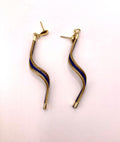 Golden Grass Thin Dark Blue Wave Earrings | Handmade Brazilian Jewelry | Lightweight Eco-Friendly Earrings