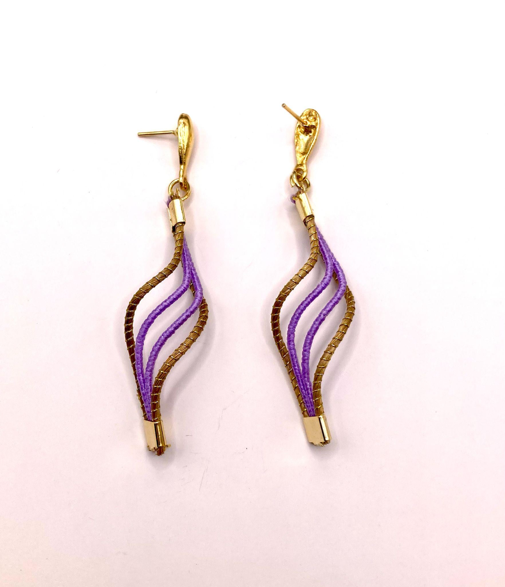 Golden Grass Lilac Wave Earrings | Handmade Brazilian Jewelry | Lightweight Eco-Friendly Earrings