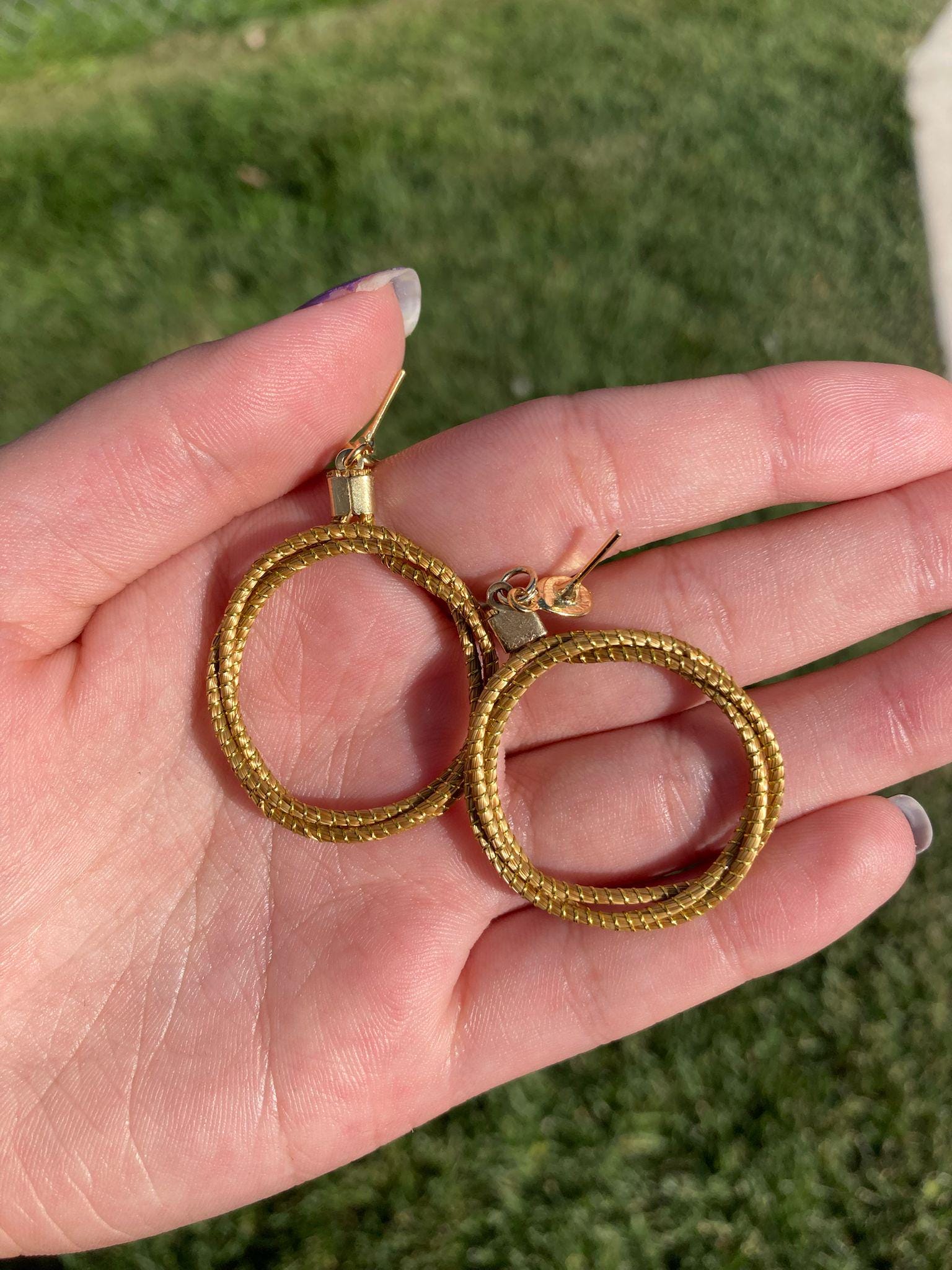 Classic Circle Earrings  Minimalist Golden Grass Hoops