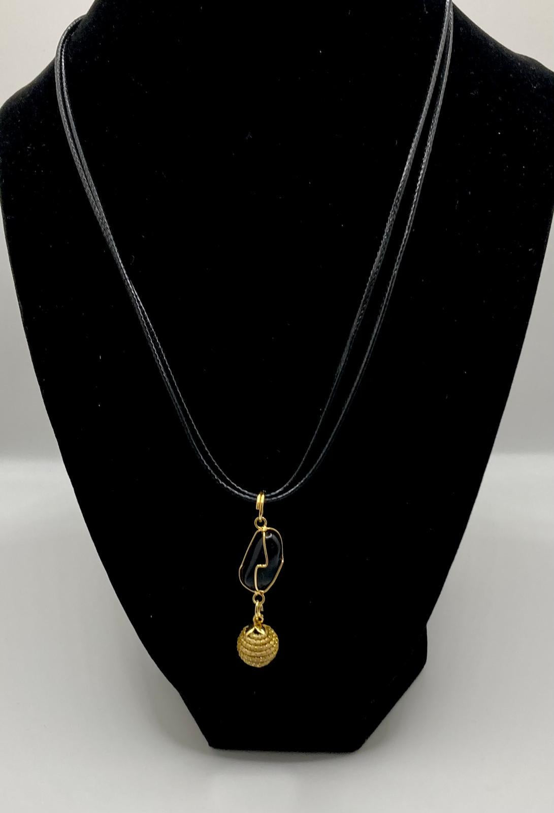 Golden Grass Necklace  Brazilian Capim Dourado with Natural Stone