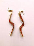 Golden Grass Thin Red Wave Earrings | Handmade Brazilian Jewelry | Lightweight Eco-Friendly Earrings