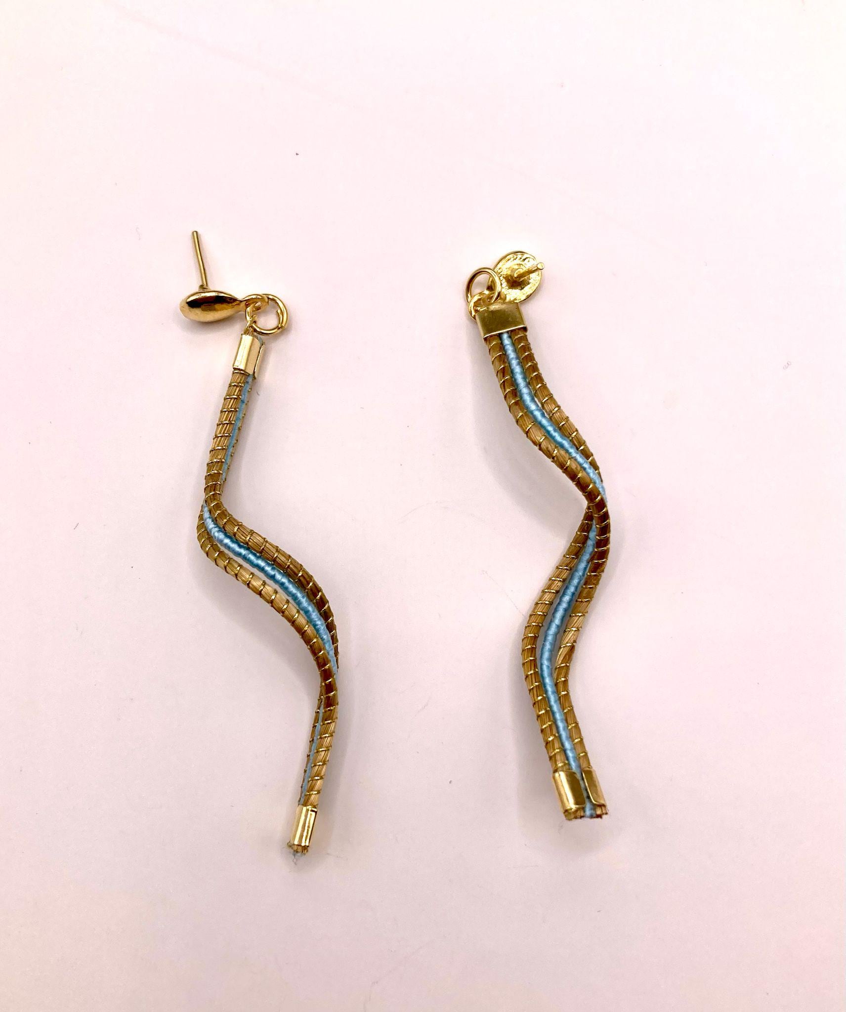 Golden Grass Aqua  Wave Earrings | Handmade Brazilian Jewelry | Lightweight Eco-Friendly Earrings