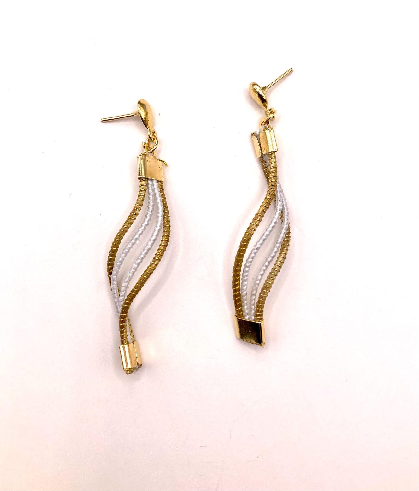 Golden Grass White Wave Earrings | Handmade Brazilian Jewelry | Lightweight Eco-Friendly Earrings