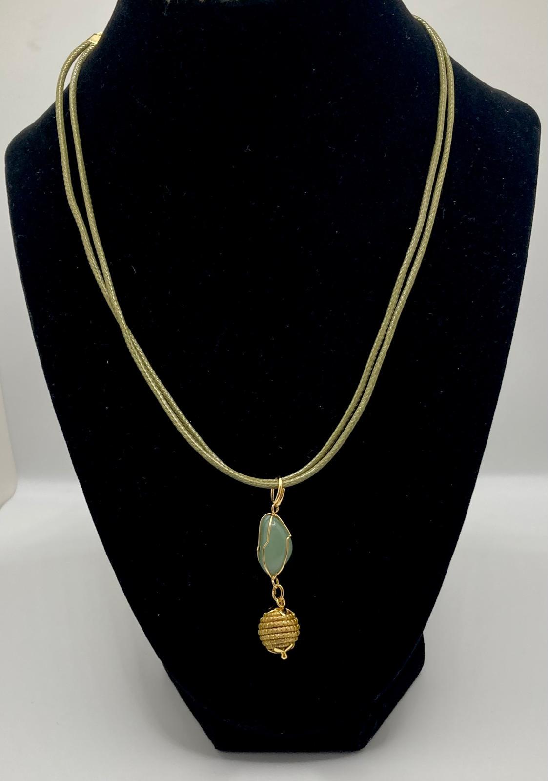 Golden Grass Necklace  Brazilian Capim Dourado with Natural Stone