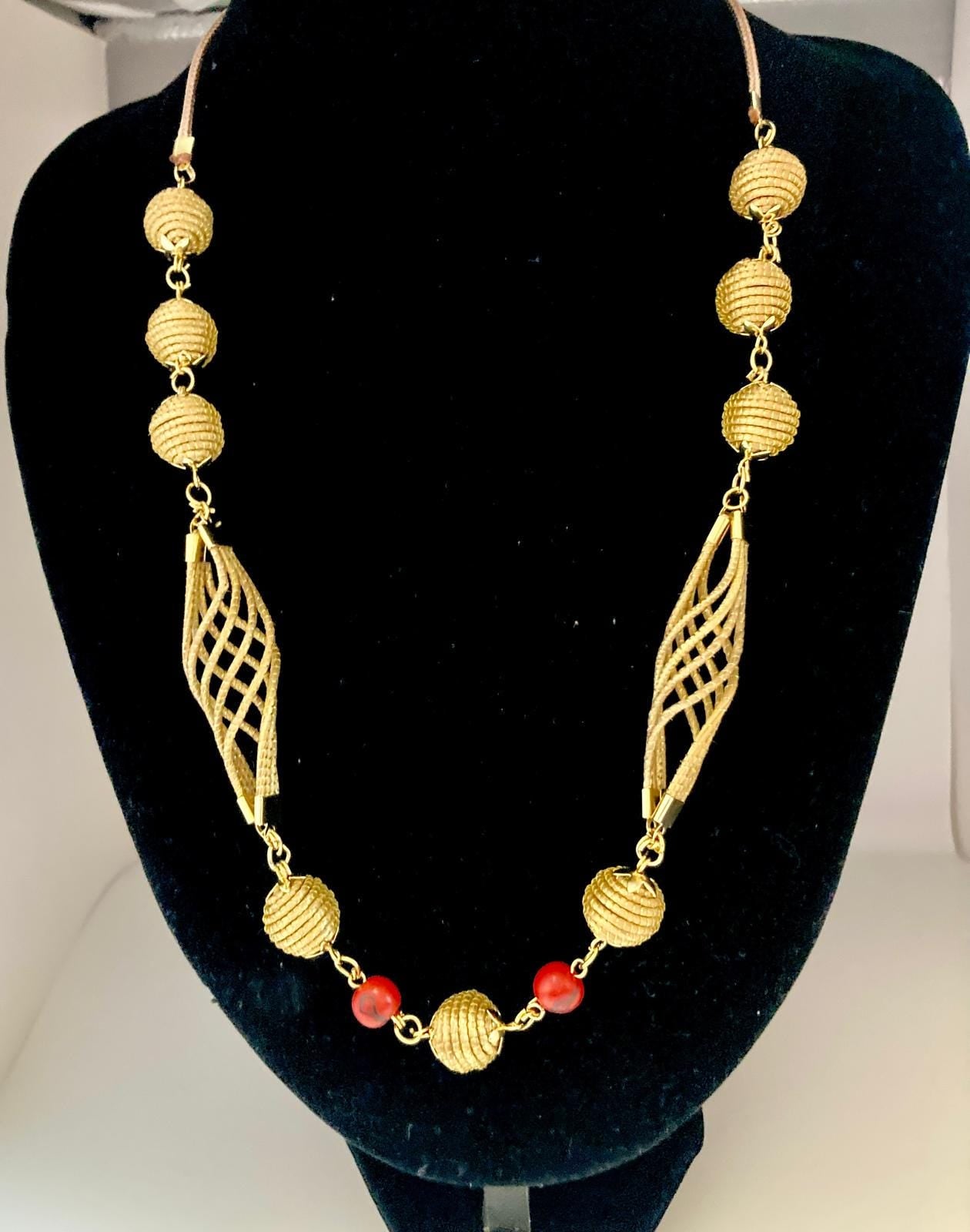 Red Açaí Seed Necklace  Golden Grass & Natural Seed Jewelry