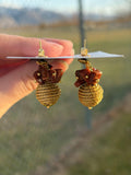 Handmade Brazilian Jewelry  Natural Sunstone Earrings  Boho Lightweight Eco Friendly Earrings  Capim Dourado