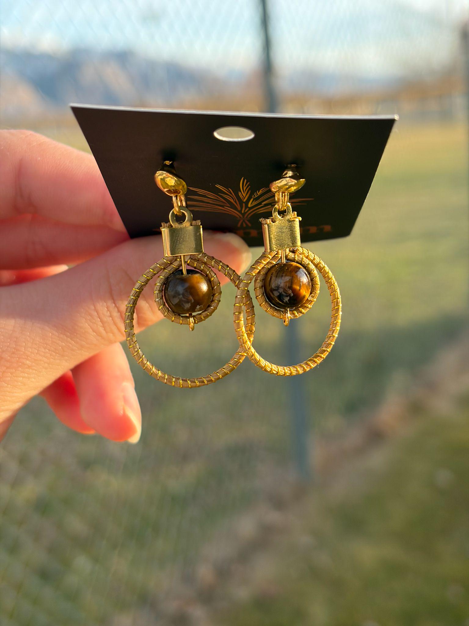 Golden Grass Earrings  Moonstone, Quartz, Jade, Tiger Eye  Brazilian Handmade Jewelry