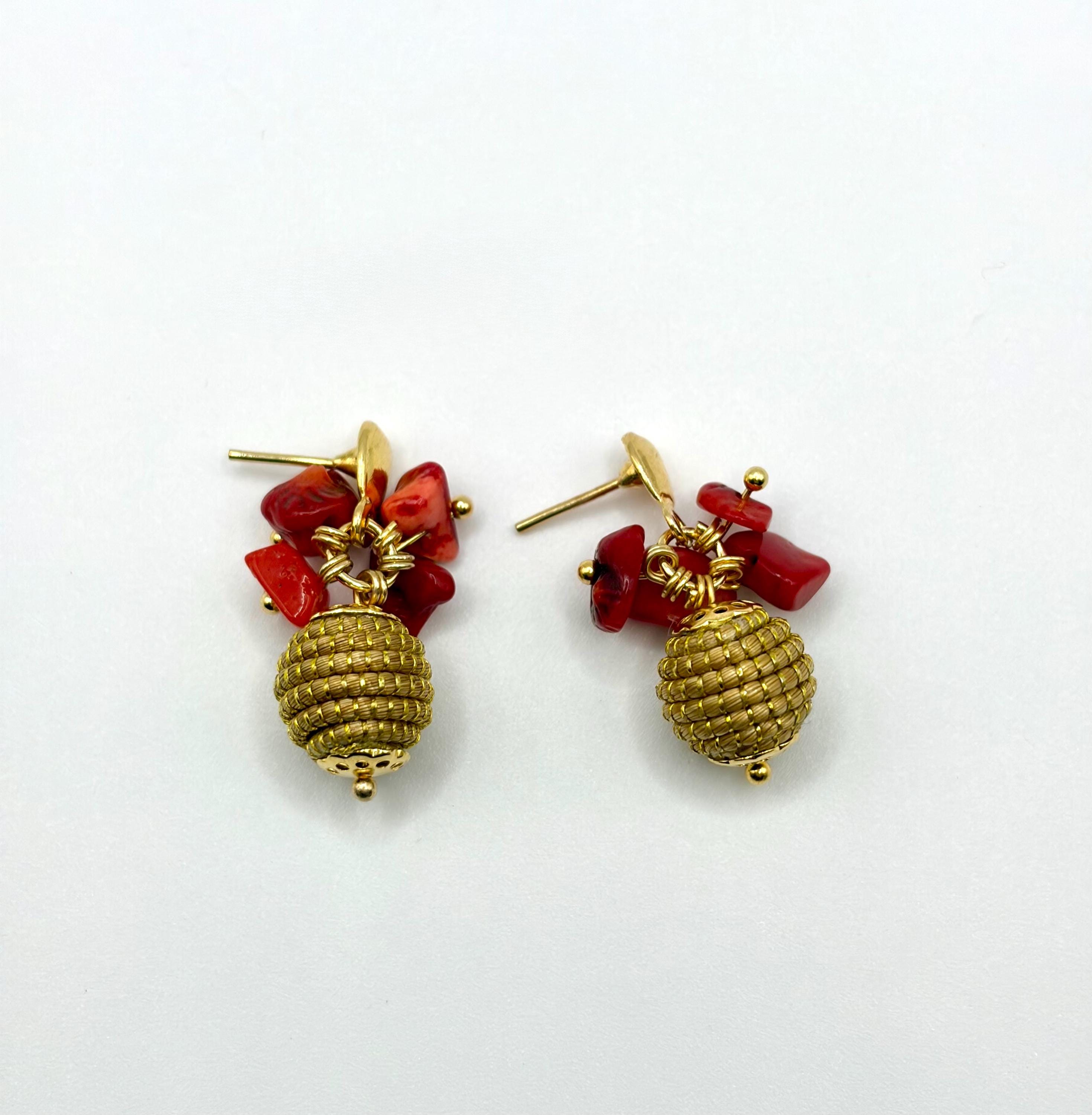 Golden Grass Rose Quartz Earrings | Handmade Brazilian Jewelry | Lightweight Eco-Friendly Earrings