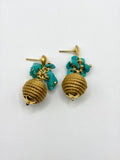 Golden Grass Turquoise Earrings | Handmade Brazilian Jewelry | Lightweight Eco-Friendly Earrings