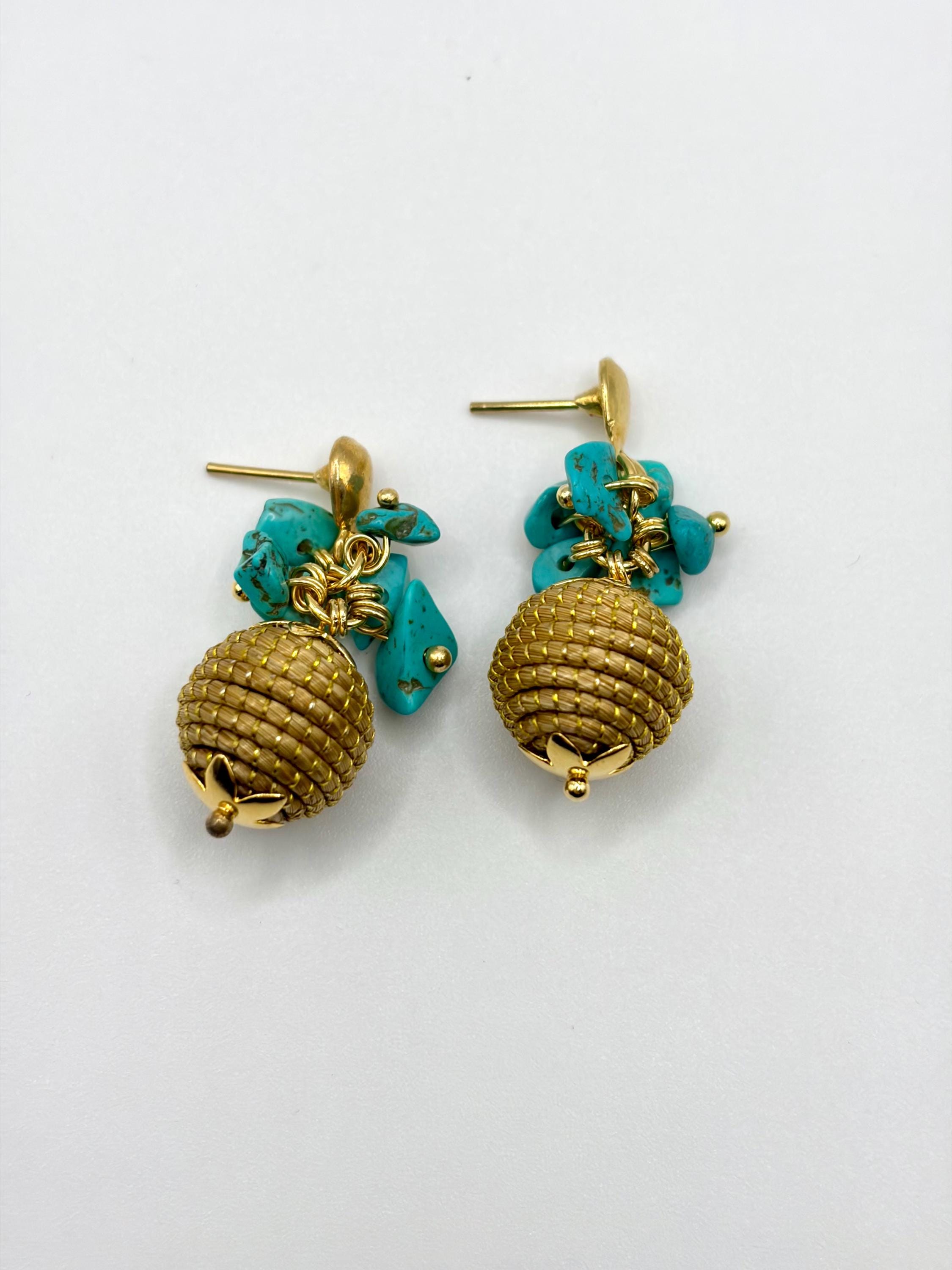 Golden Grass Rose Quartz Earrings | Handmade Brazilian Jewelry | Lightweight Eco-Friendly Earrings