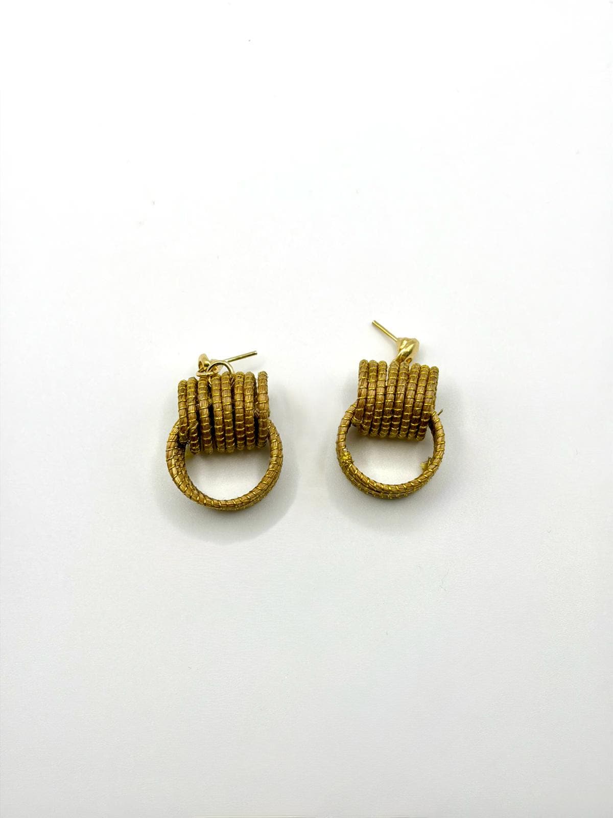 Minimal Golden Grass Hoop Earrings  Handmade Brazilian Everyday Jewelry