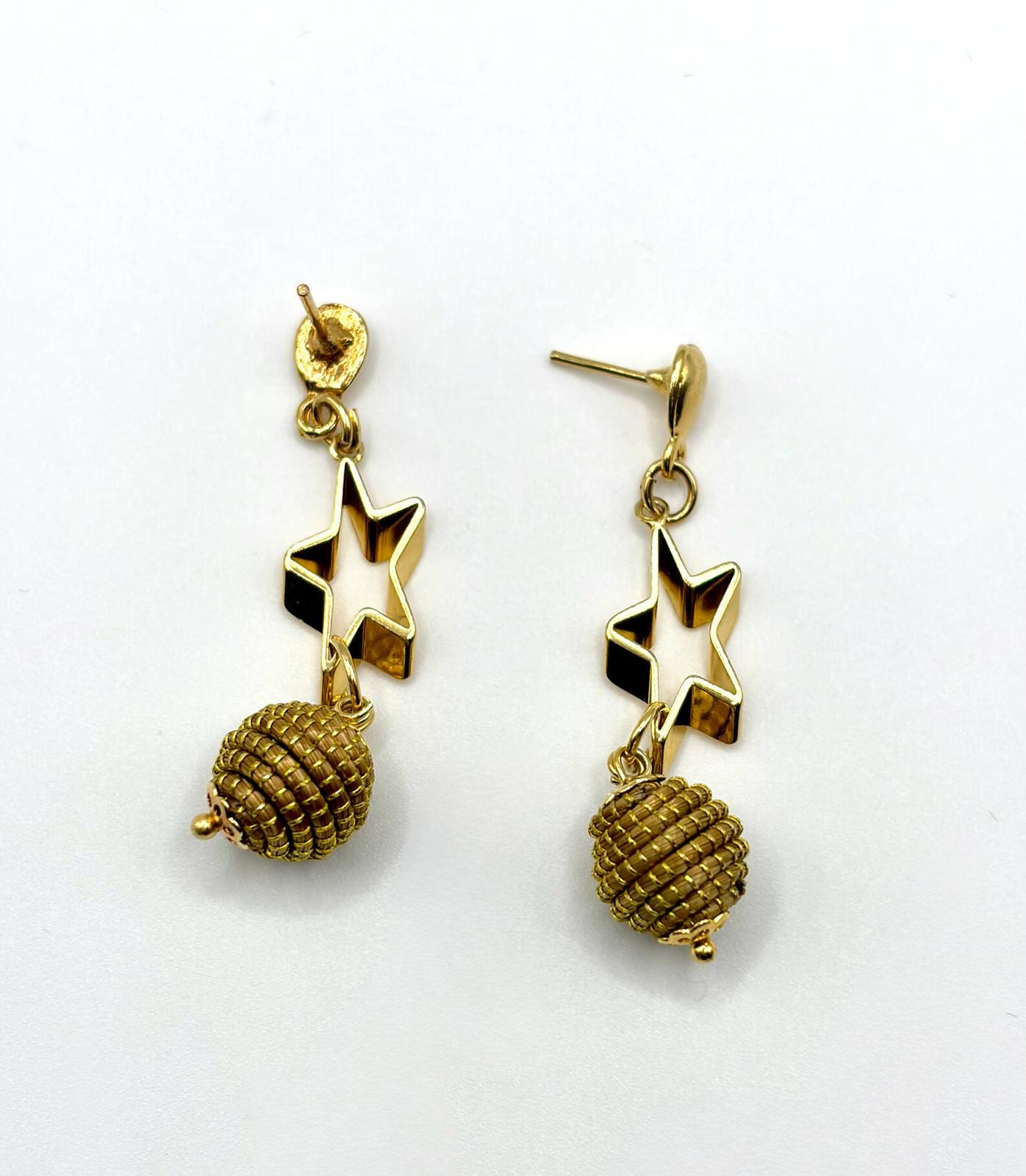 Star Charm Golden Grass Earrings  Handmade Brazilian Statement Jewelry