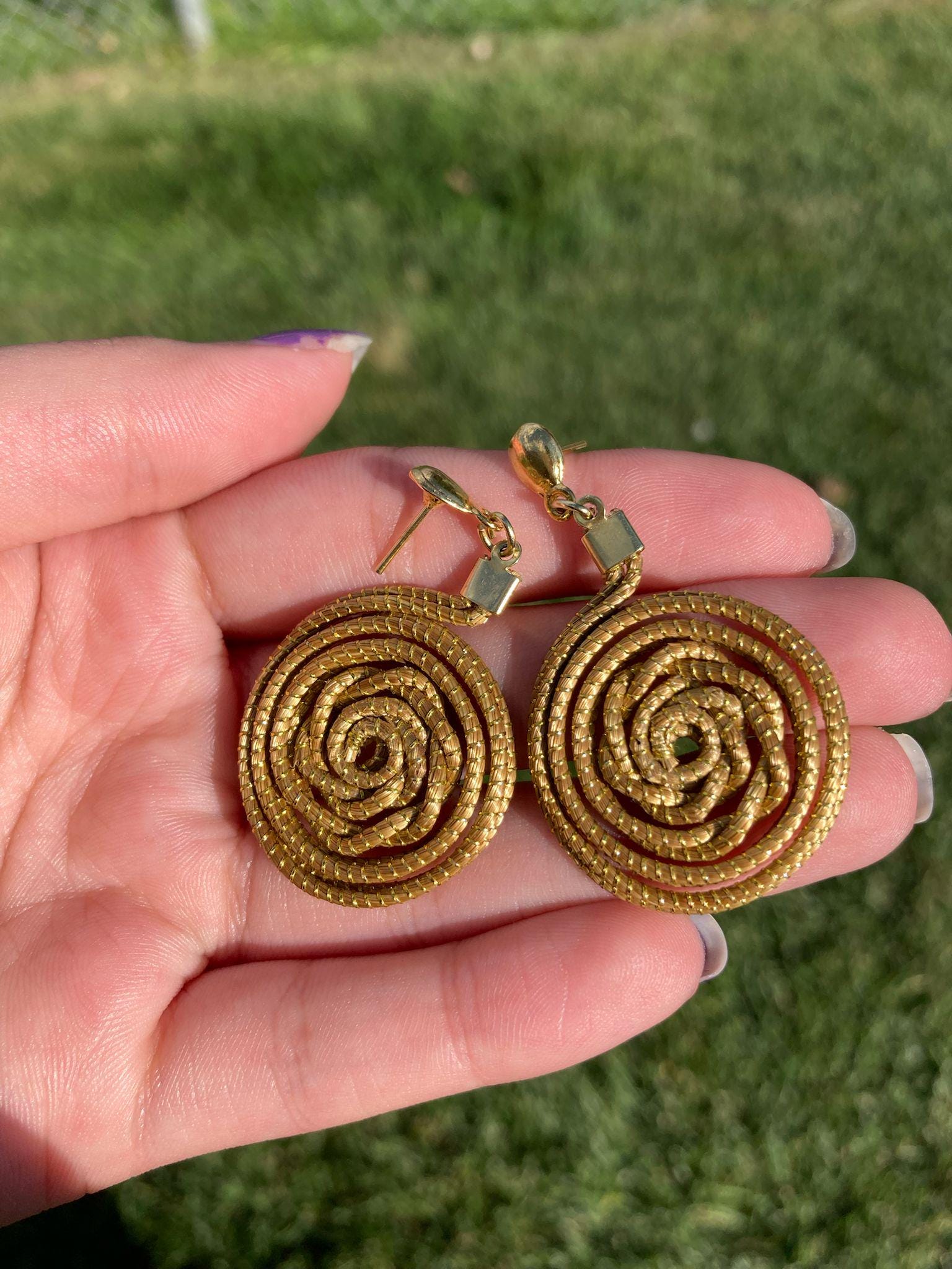 Round Spiral Golden Grass Earrings  Handmade Brazilian Artisan Jewelry
