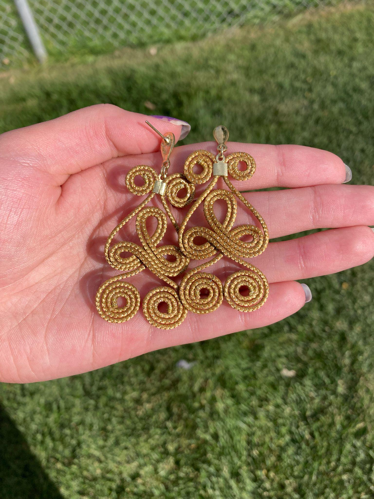 Statement Golden Grass Earrings  Handmade Brazilian Artisan Jewelry
