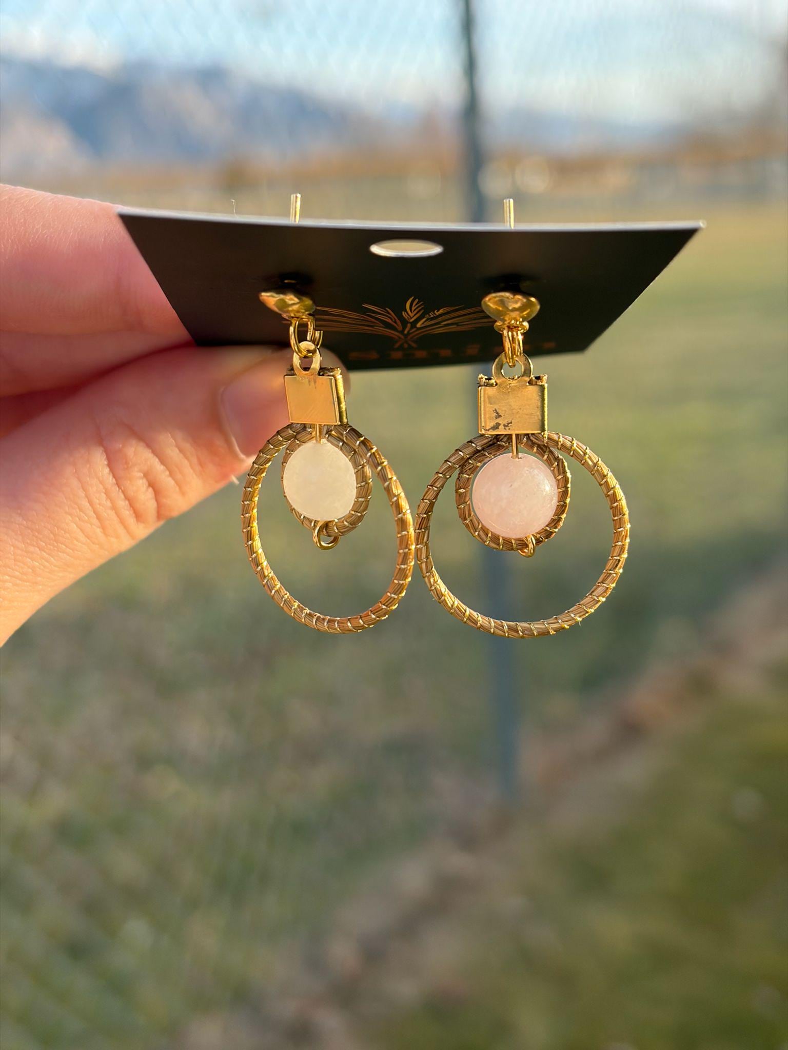 Golden Grass Earrings  Moonstone, Quartz, Jade, Tiger Eye  Brazilian Handmade Jewelry