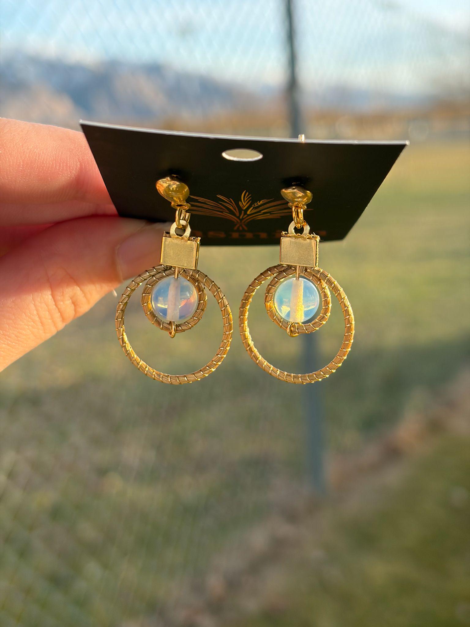 Golden Grass Earrings  Moonstone, Quartz, Jade, Tiger Eye  Brazilian Handmade Jewelry
