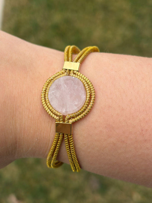 Adjustable Golden Grass Bracelet with Natural Stones  Handmade Minimal Brazilian Jewelry, Everyday Flexible Bracelet